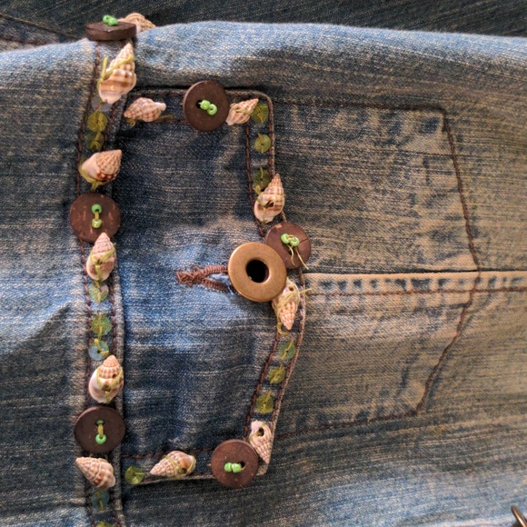 EUC Multiples Size M Denim Jacket Shell Button Trim Lightweight Distressed Boho - Picture 3 of 10